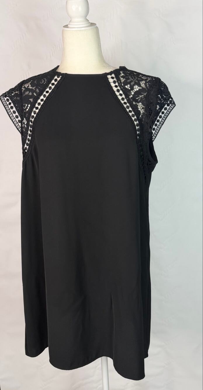 Zara Mock Neck Lace Short Sleeve Shift Dress